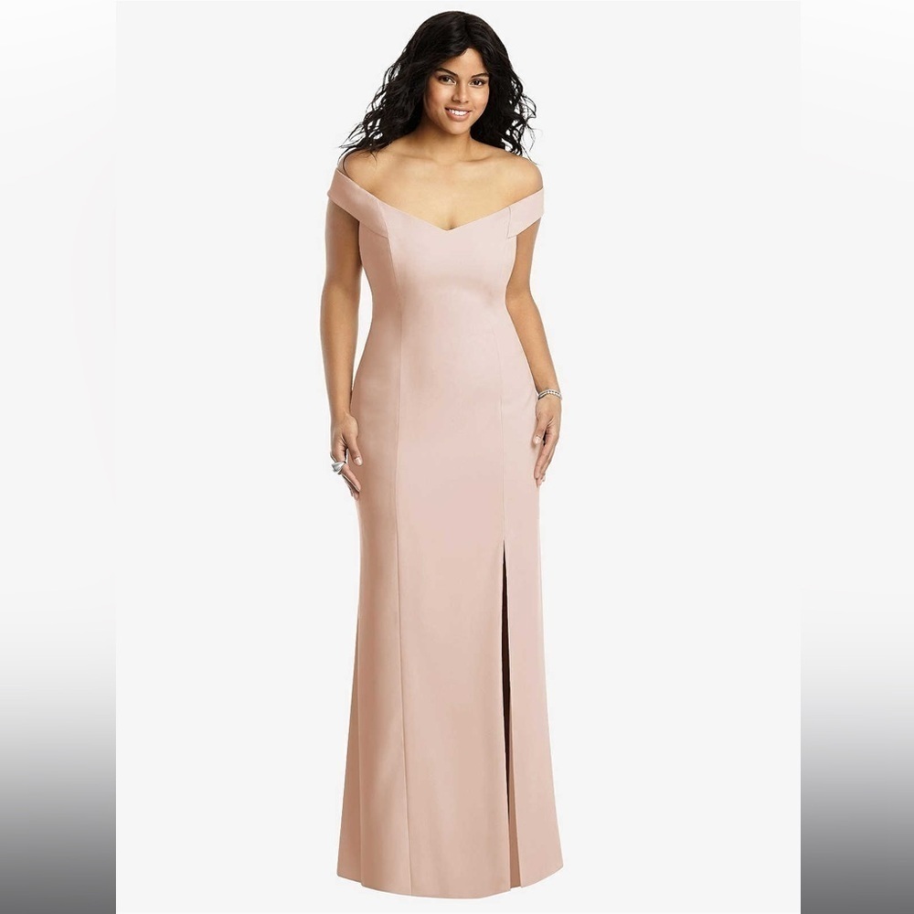 Dessy Collection- OFF-THE-SHOULDER CRISS CROSS BACK TRUMPET GOWN